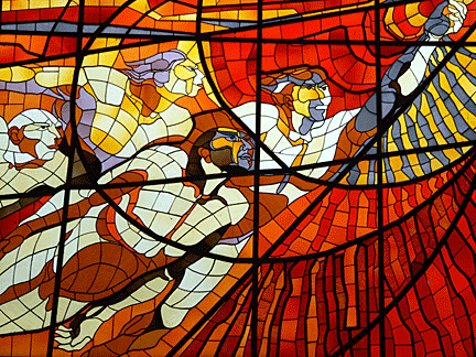 Man flies like a bird in this fantastic stained glass window from the State of Mexico.